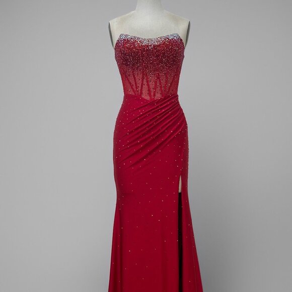 New Strapless Sheath Prom Maxi Gown w/ Rhinestones Embellished Bodice AC 3107 - Picture 1 of 9
